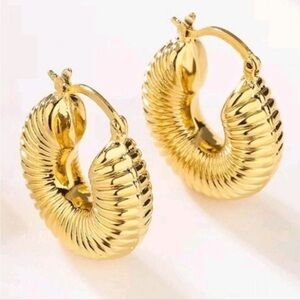 Sculpted Gold Ribbed Hoop Earrings